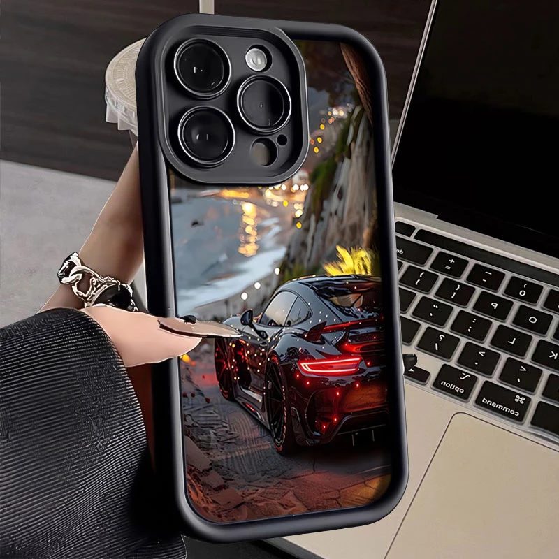 时尚跑车适用iphone16苹果手机壳15promax金刚砂14软13全包1211