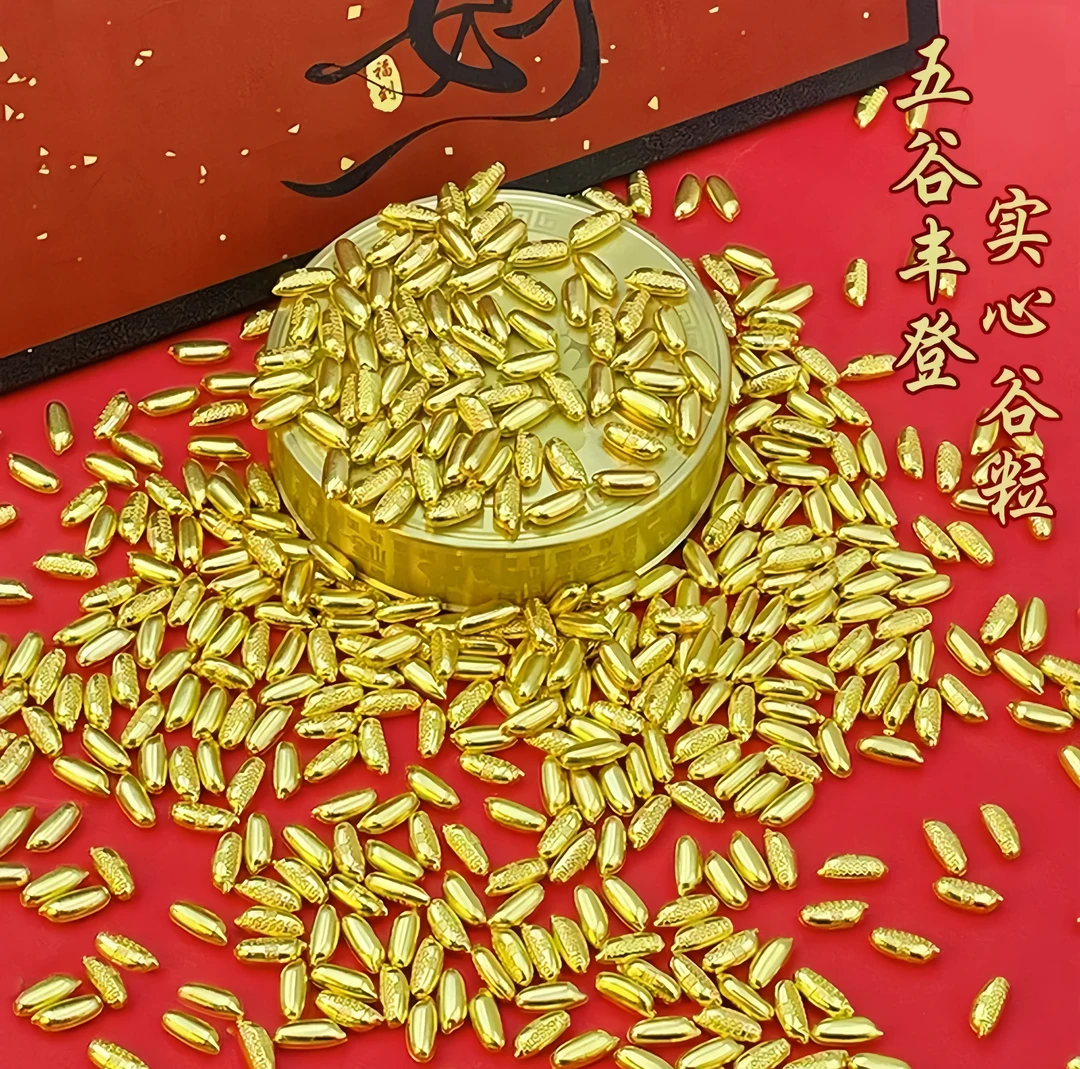 实心仿古装饰百颗金米聚宝盆中式玄关桌面摆件铜合金