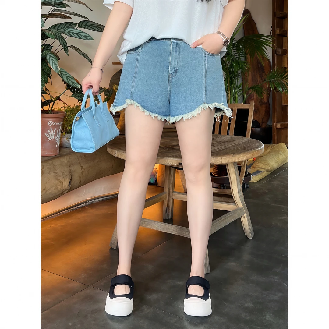 牛仔盛夏 / 复古毛边流苏牛仔短裤4301花契大码200斤胖mm夏季时尚