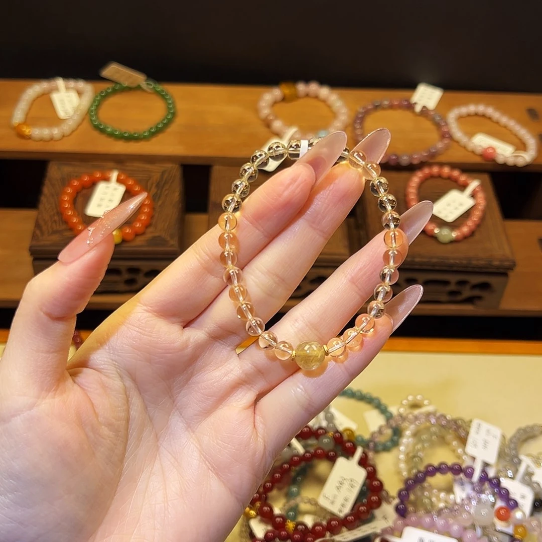 水晶手链银S925镶嵌黄水888