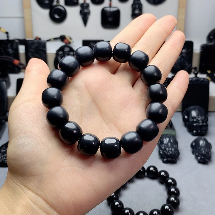 手串未镶嵌和田玉（墨玉）特价14mm