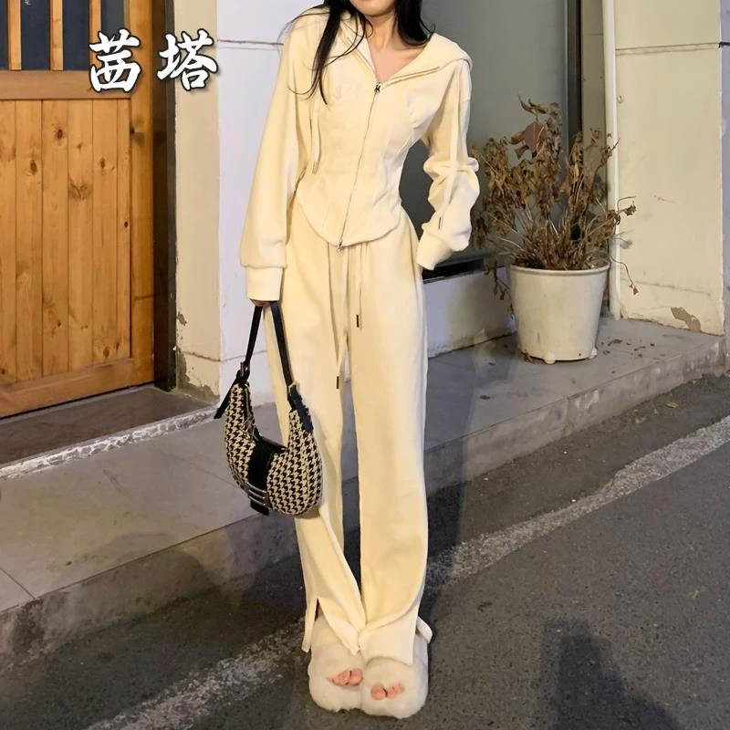2025年新款秋季女性休闲套装运动宽松修身韩式时髦街头时尚两件套