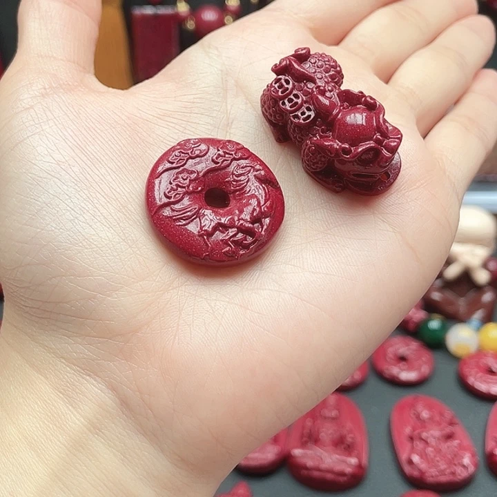 天然辰砂生肖马平安扣+貔貅