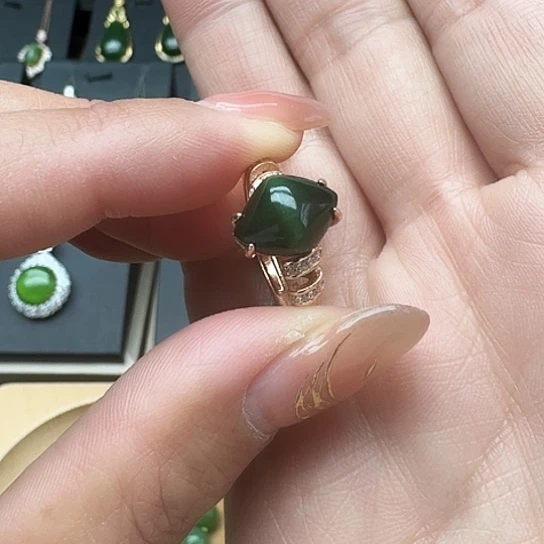 和田玉（碧玉）戒指银S925镶嵌