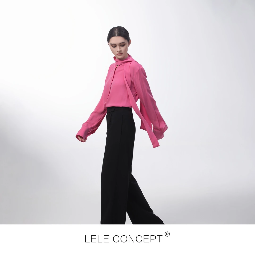LELE CONCEPT |「夭夭」百搭粉色衣领系带衬衫纯色S0218