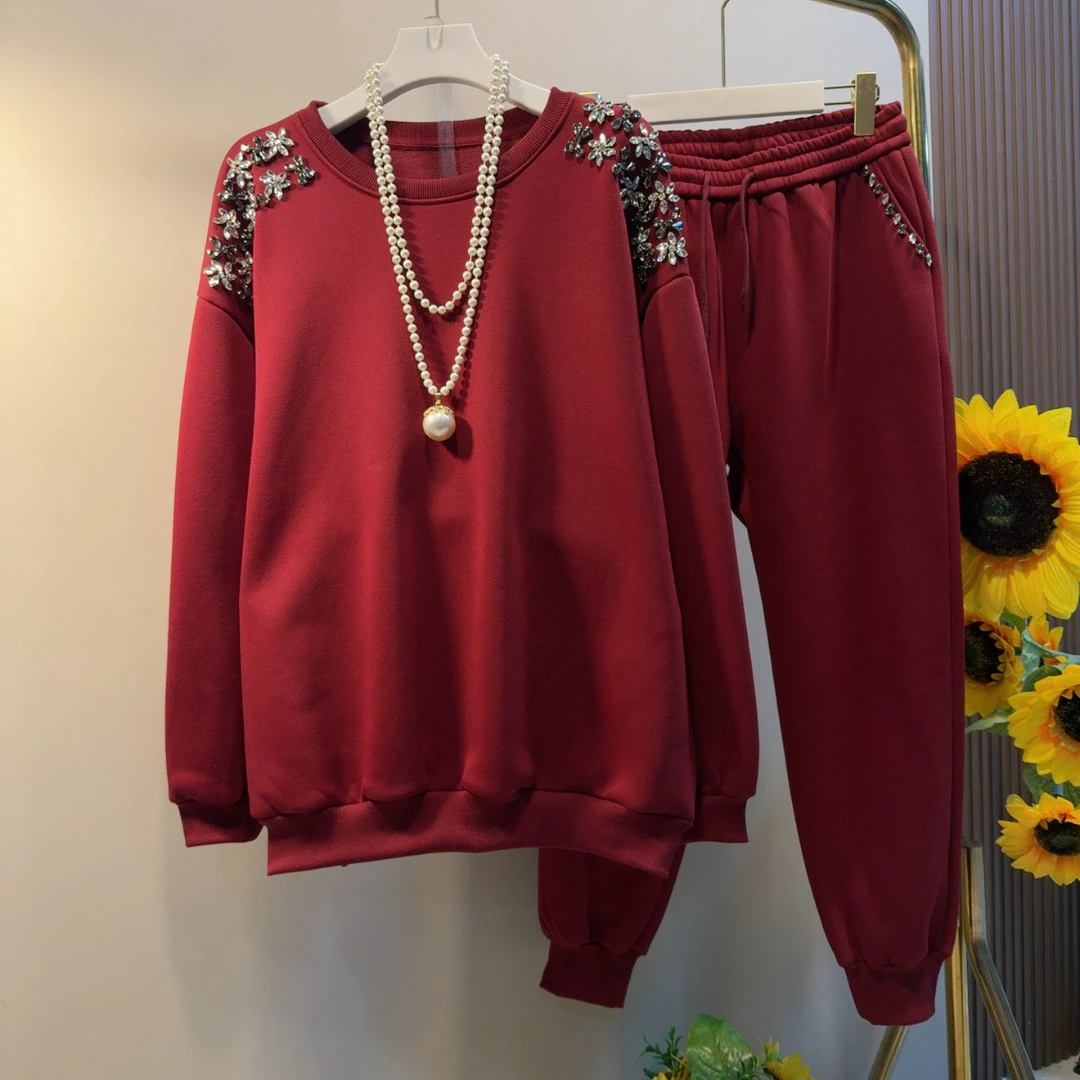 XYT秋冬新款加绒休闲卫衣卫裤两件套套装