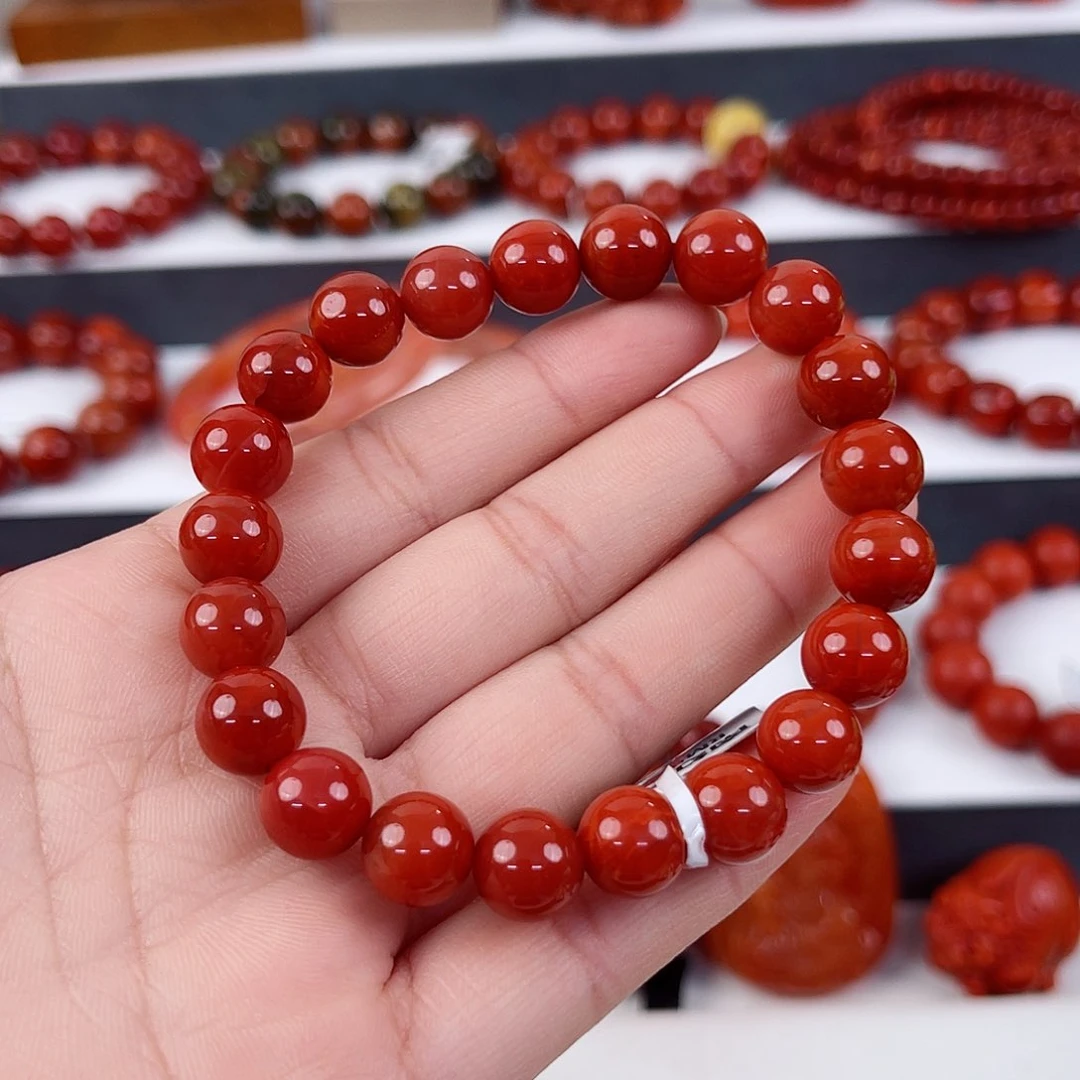 手串未镶嵌南红玛瑙瓦西锦红圆珠单圈9mm