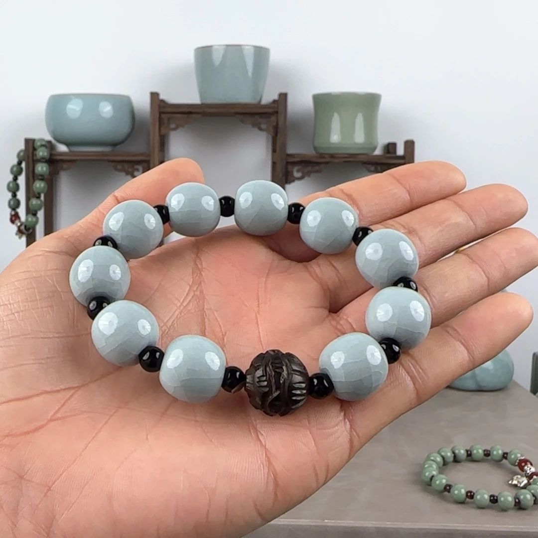 瓷片汝瓷手串天青色大号