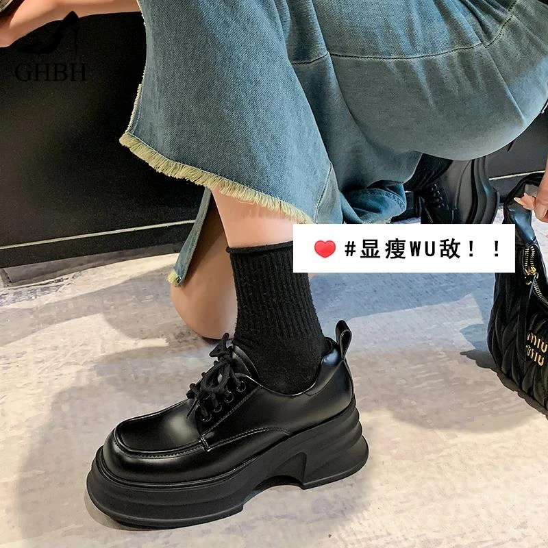 小众版~流行厚底松糕鞋增高小皮鞋女2025新款英伦风高跟乐福单鞋