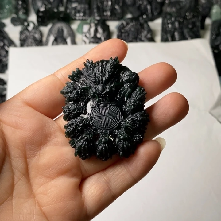 【闪购商品】翡翠未镶嵌颈饰欧**龙墨翠龙牌