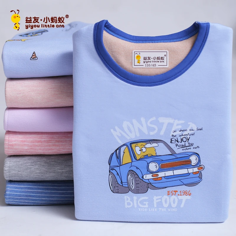 双层德绒儿童保暖内衣套装加绒裤男女童加厚秋衣秋裤冬