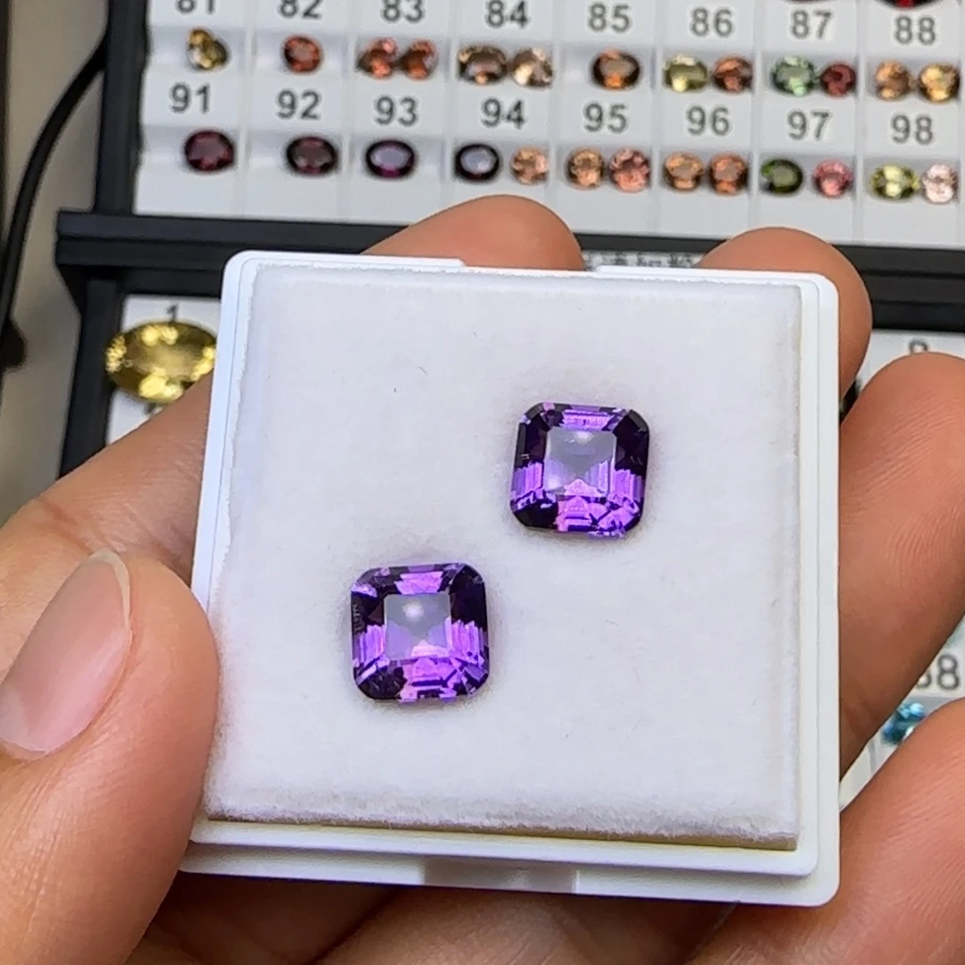 一***鸦未镶嵌珠宝半成品紫晶天然 阿斯切方8毫米 一对