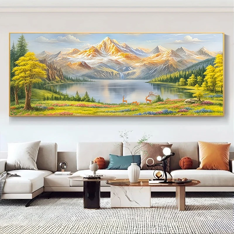 日照金山客厅装饰画新款中式高端办公室茶室山水画沙发背景墙挂画