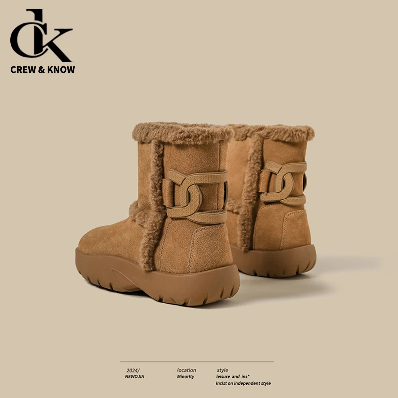 【CREW KNOW明星同款】2025冬季黄色雪地靴女小个子高帮勃肯加绒棉