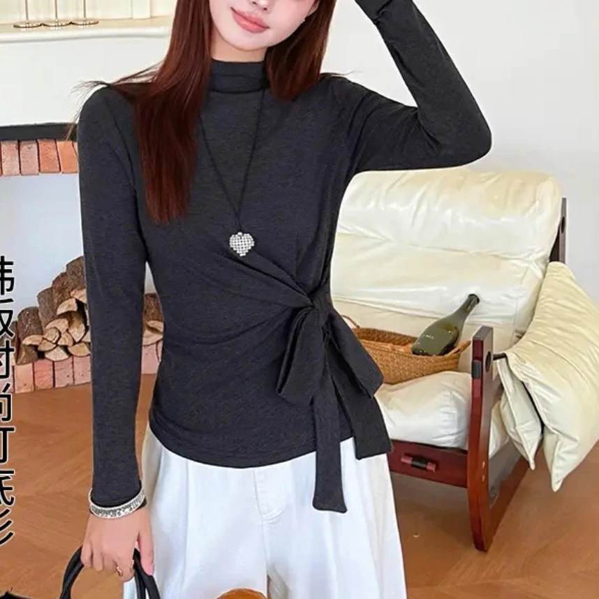 （有大码）显瘦遮肚子时尚打底衫上衣气质收腰洋气长袖修身T恤加厚