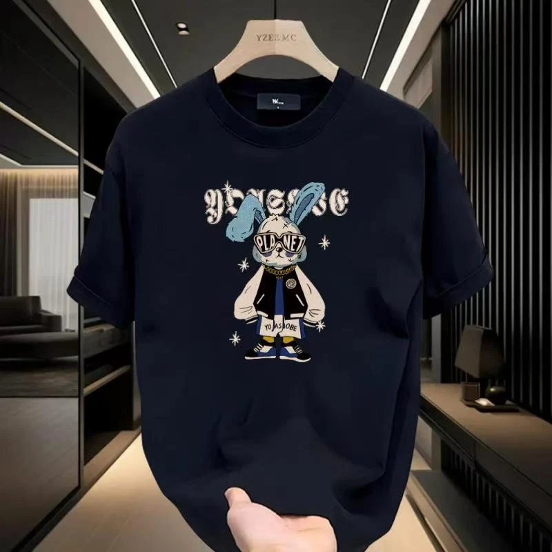 啄木鸟重磅纯棉短袖T恤男士夏季新款2025爆款休闲时尚印花圆领T恤