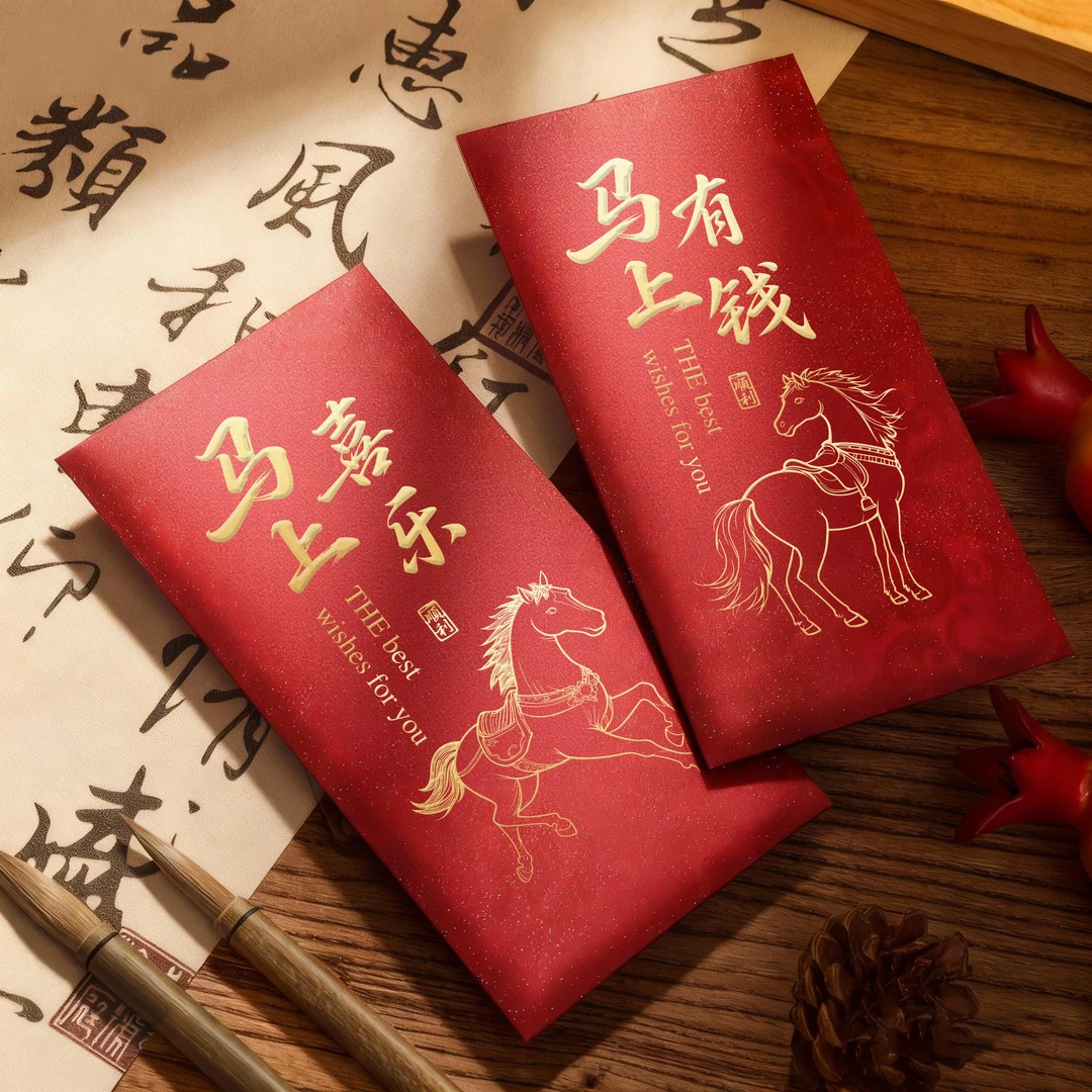 马年春节新款通用创意磨砂烫金高档利是红包