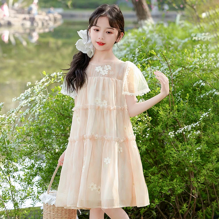 儿童2025新款夏装女童蓬蓬纱公主裙中大童甜美可爱轻奢连衣裙