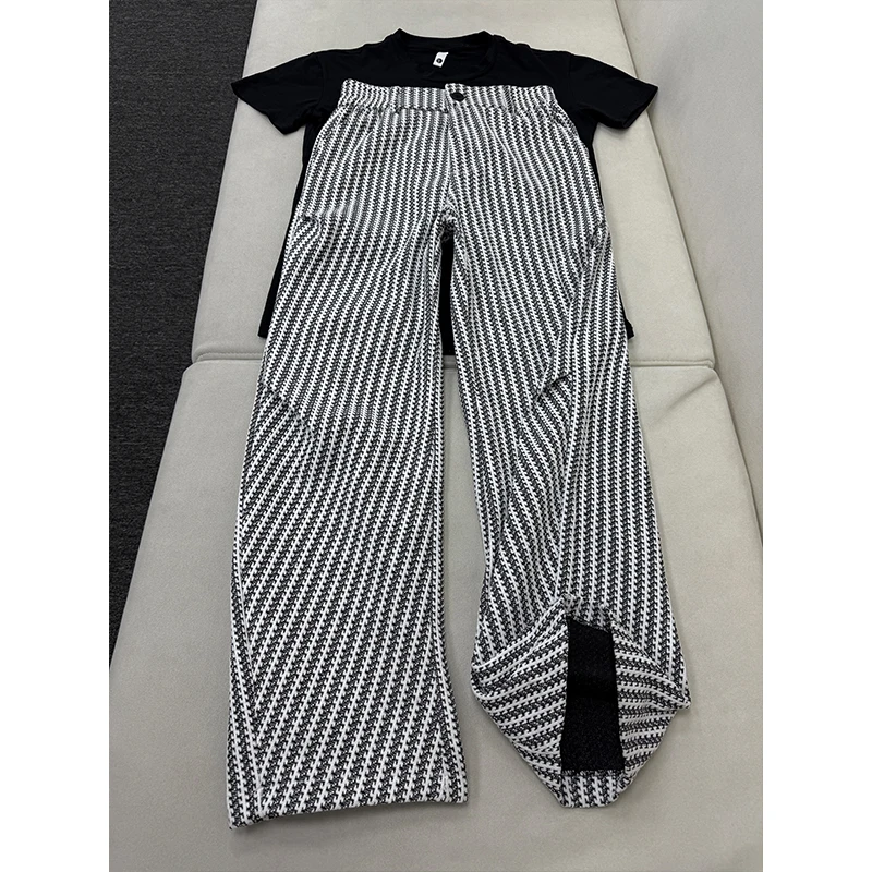 雪尼尔重磅鱼骨纹卫裤男女款美式褶皱弯刀微喇裤子直筒宽松休闲裤