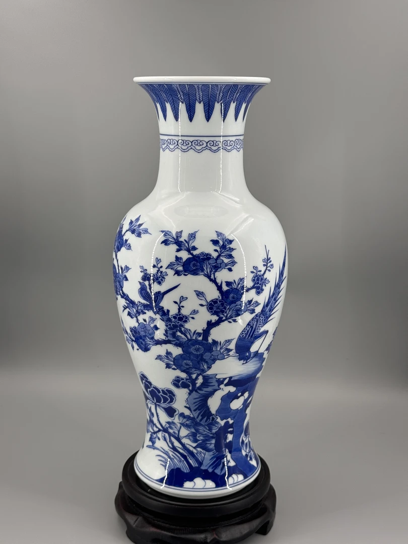 仿清康熙青花锦鸡牡丹纹鱼尾瓶(小)HY-0351