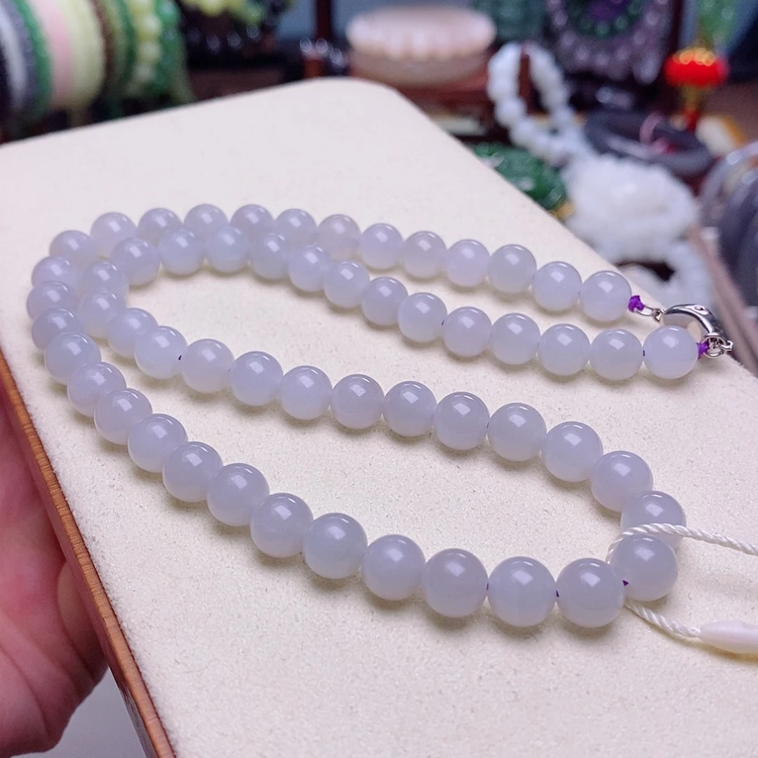 和田玉未镶嵌颈饰清货价老坑料毕业级冰烟紫妈妈链8m