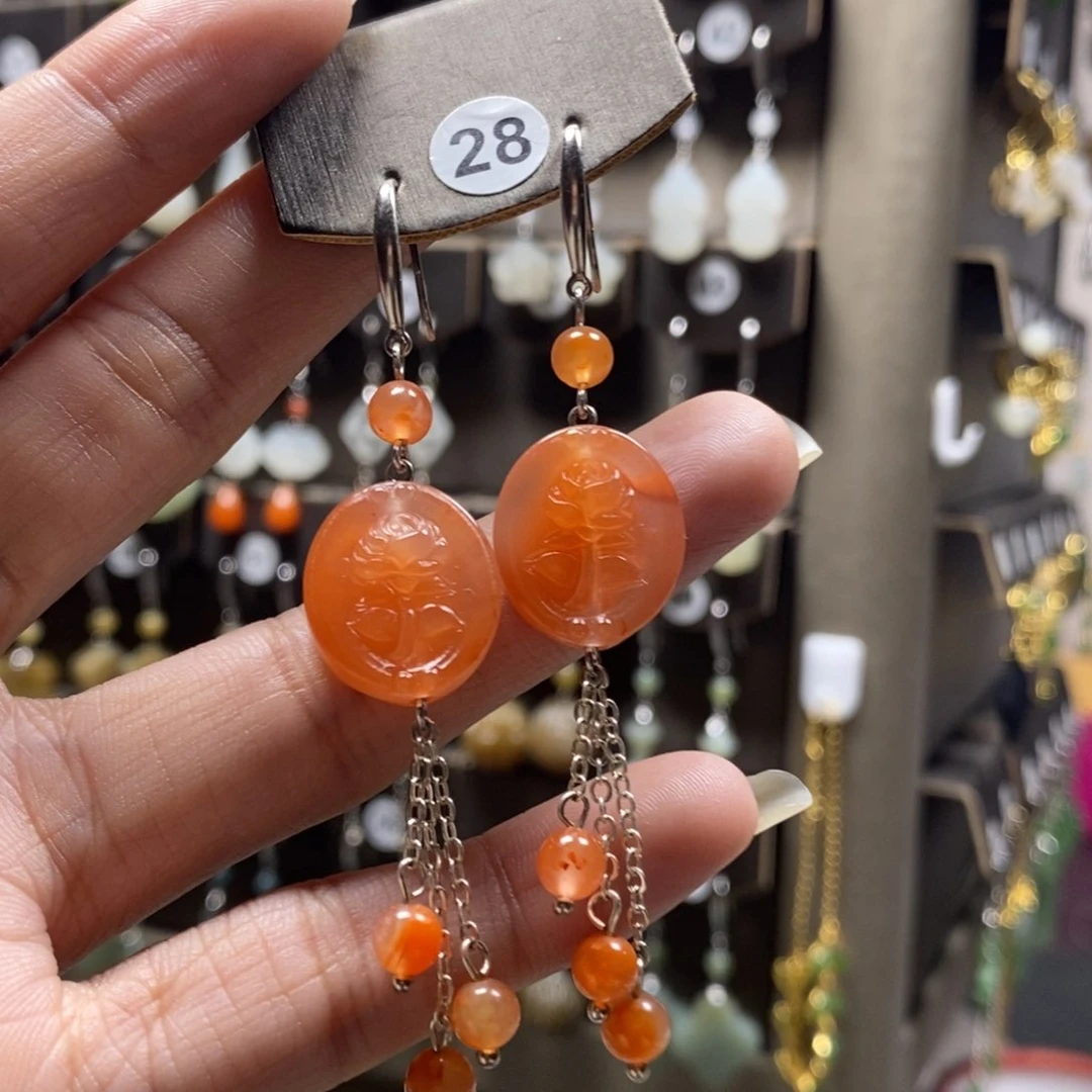 南红玛瑙耳饰银S925镶嵌睿****9