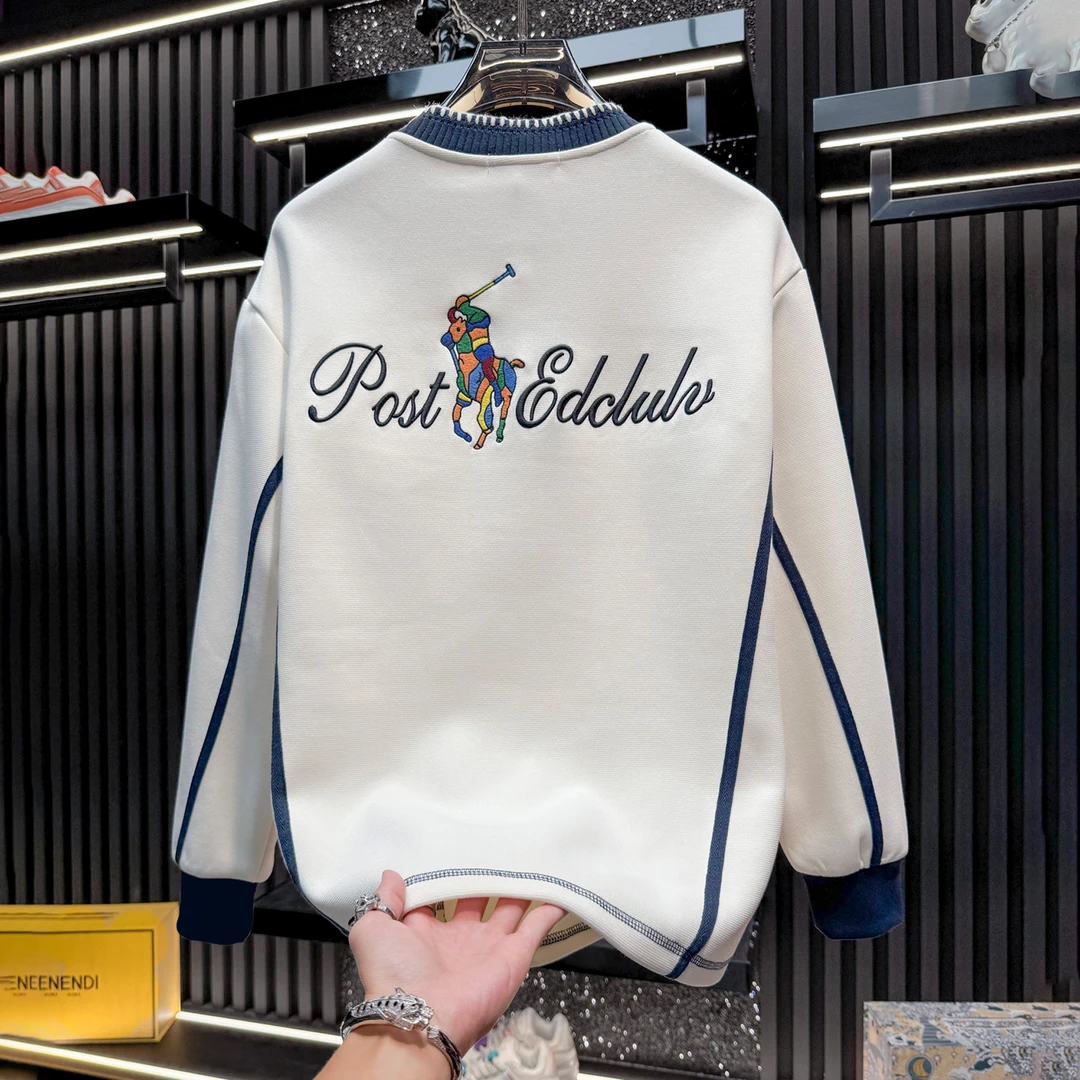 欧货男士高级感刺绣圆领卫衣2025新款秋冬潮牌长袖男装上衣设计感