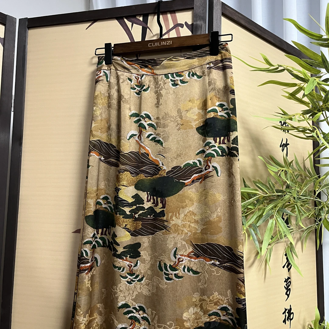 （绿松）红云纱提花印花半身裙