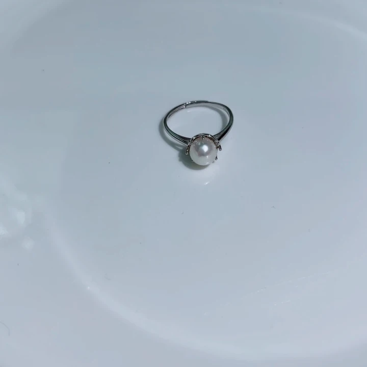 银S925镶嵌戒指海水珍珠7-8mm