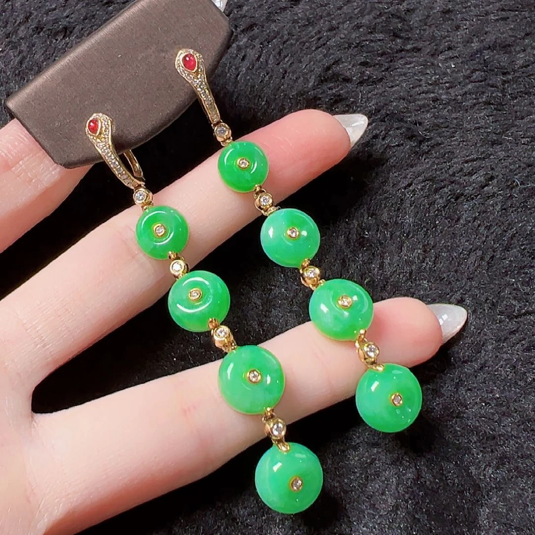 翡翠耳饰18K金镶嵌签收后24小时鉴赏期，过时不退