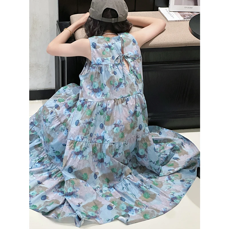 K29173高端油画女童夏装连衣裙2025新款儿童休闲碎花裙子气质长裙