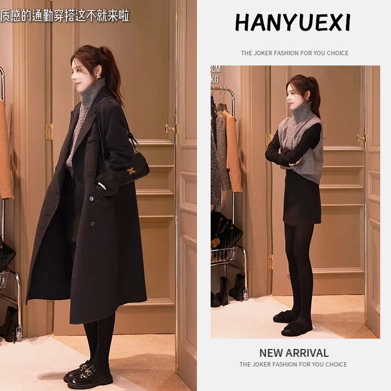 今年流行一整套女2025秋冬新款韩系毛呢外套百搭马甲短裙四件套装