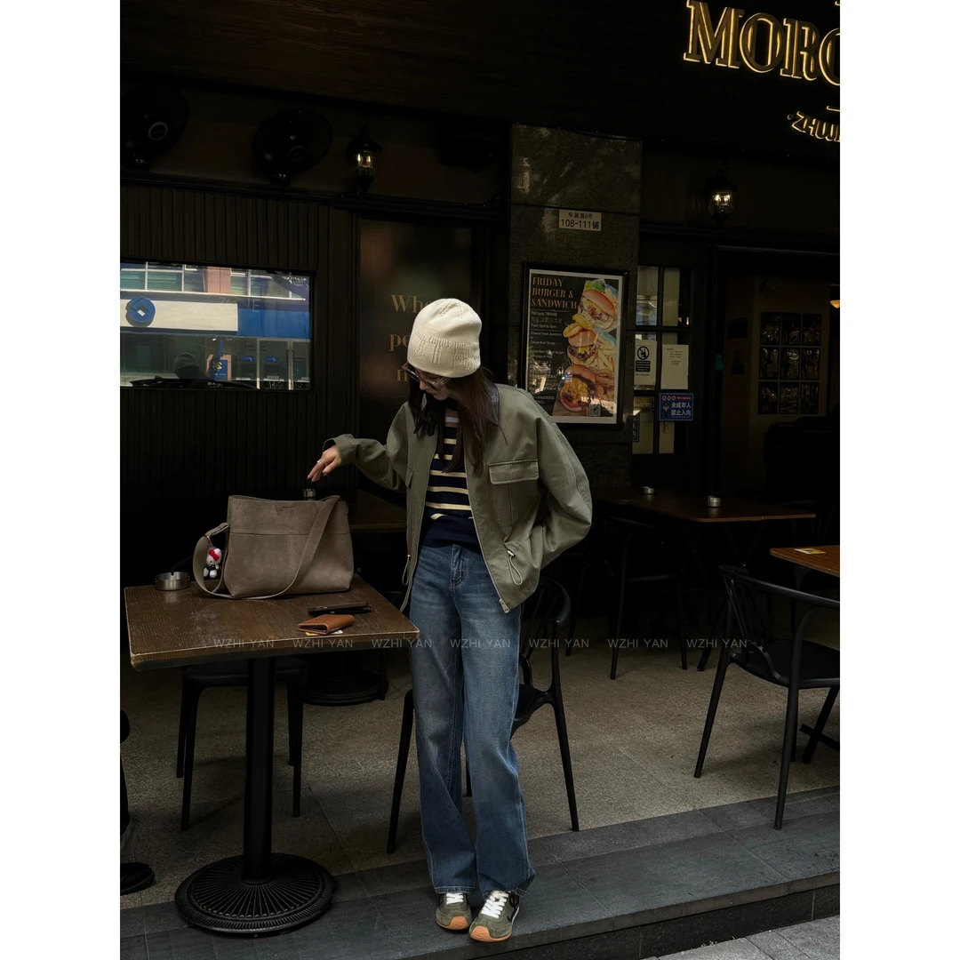 【漫步江南】“进口棉”重工复古酵洗舒顺云柔感高腰直筒牛仔裤56006