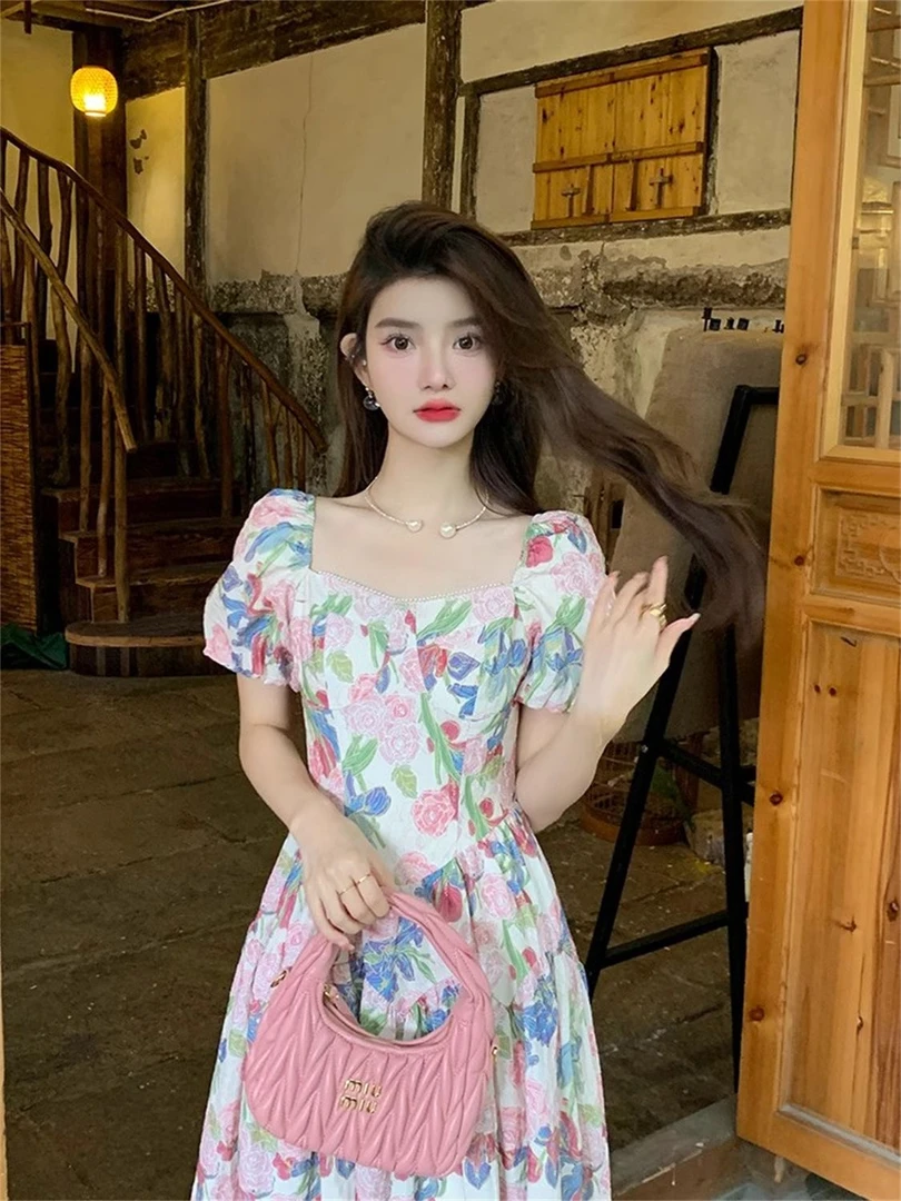 温柔风连衣裙甜美法式长裙常规显瘦夏季碎花