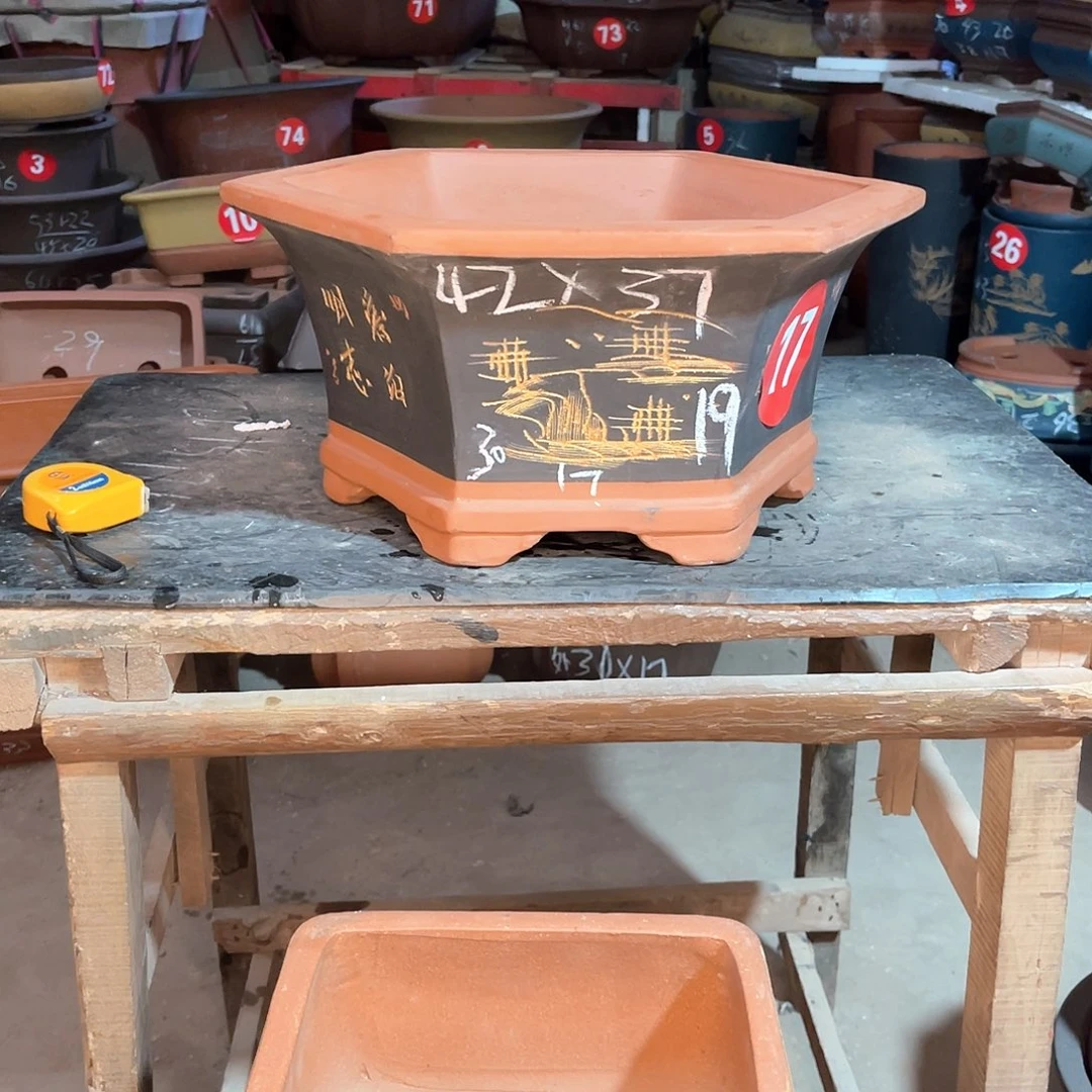 紫砂花盆六方盆一个