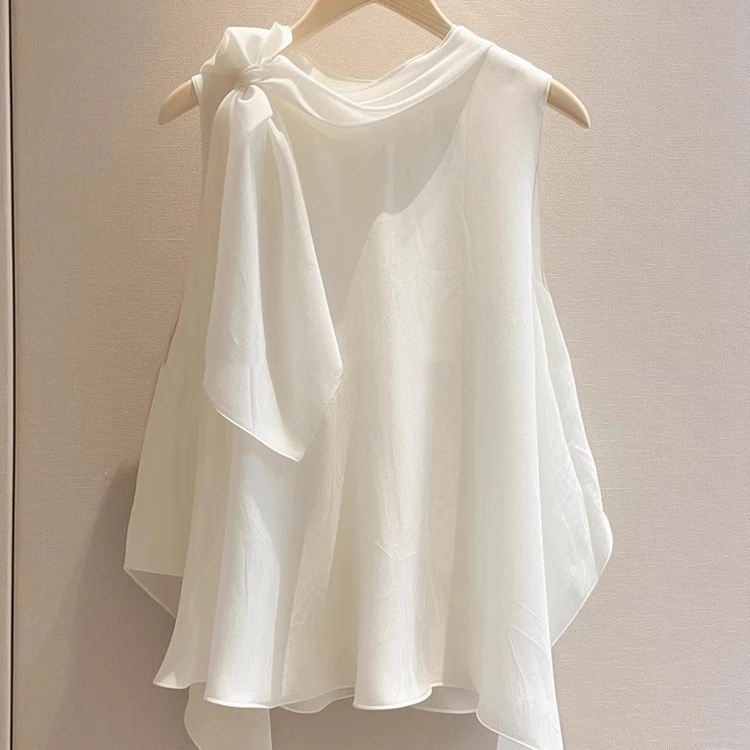 独特漂亮洋气高端别致小衫法式小上衣白色无袖衬衫2025新款女夏季