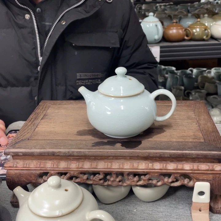 摆件天青支烧大容天壶