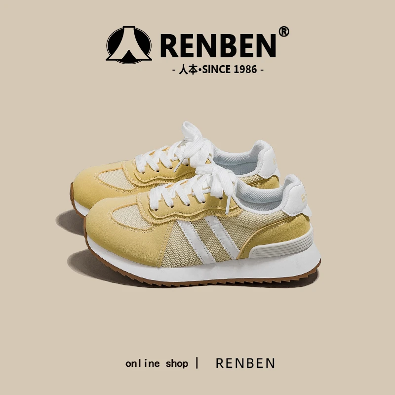 人本时尚网面透气德训鞋女2025夏季新款出游百搭小众休闲鞋03677