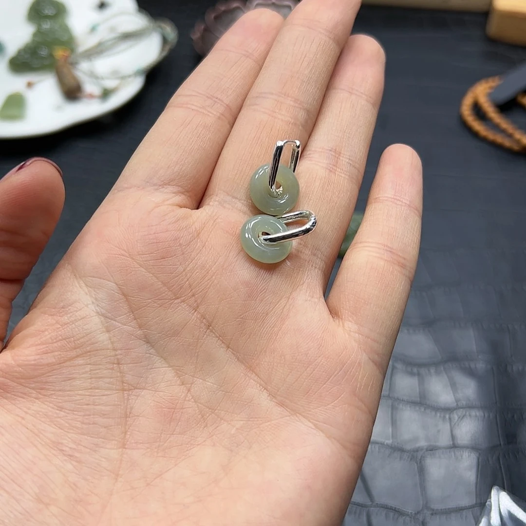 烟晶手链银S925镶嵌和田玉耳扣