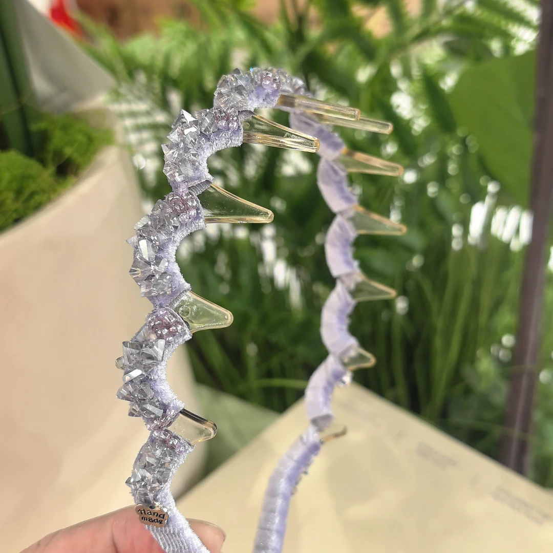 精品水晶新款精致重工紫色丝绒缠绕时尚倒齿发箍5448