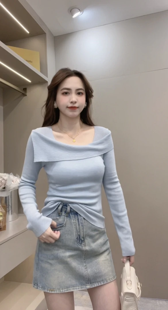 敏敏推荐【心动猎手】甜美气质一字肩淑女针织打底衫女L021