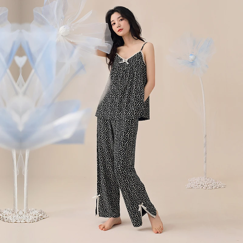 长裤碎花夏季吊带睡衣家居服套装显瘦气质时尚波点22088