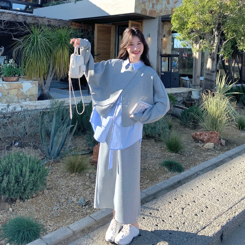 不规则卫衣衬衫半裙套装2025春秋新款休闲韩系ins风松弛感三件套