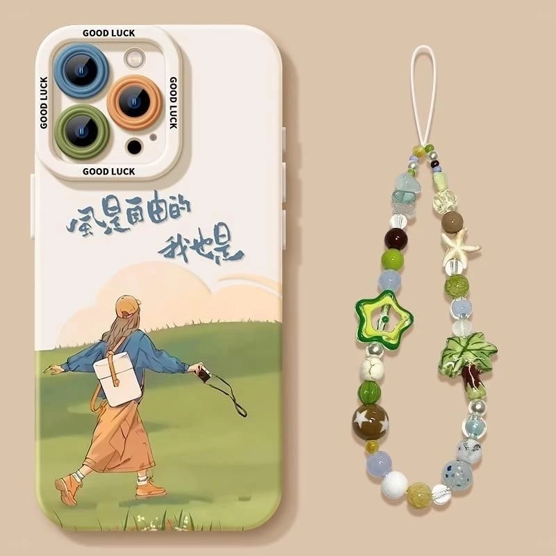 新款自由女孩适用iPhone16创意15手机壳14Pro苹果13卡通12手链xr