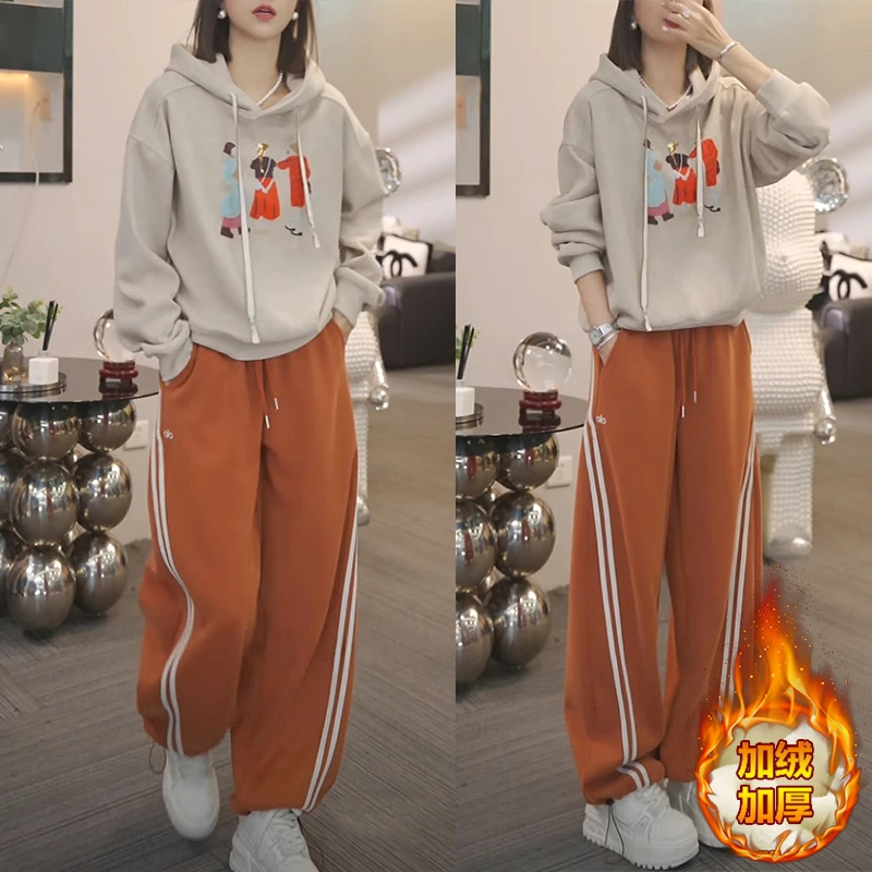 SHALLDOER【松弛至上】美式运动加绒套装女2026秋冬季卫衣卫裤穿搭