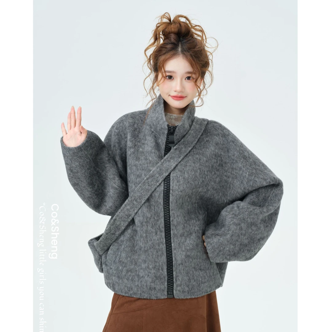 慵引廓然/Co&Sheng重生小个子女款拉链外套秋冬时尚宽松立领
