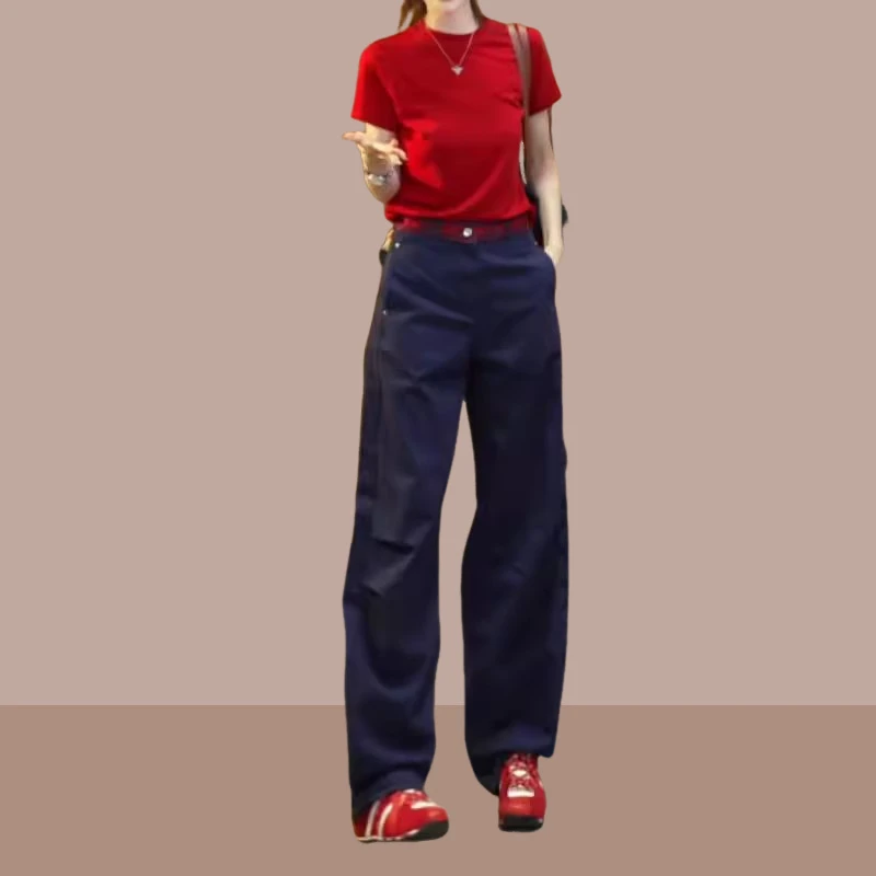 2025新款休闲街头风别致纯色短袖t恤洋气显瘦休闲裤两件套套装女