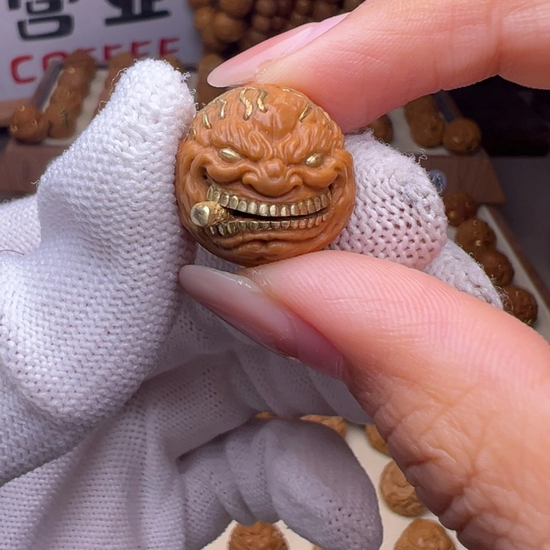 把件猴头核桃镶嵌款烟鬼全品有正常封口线