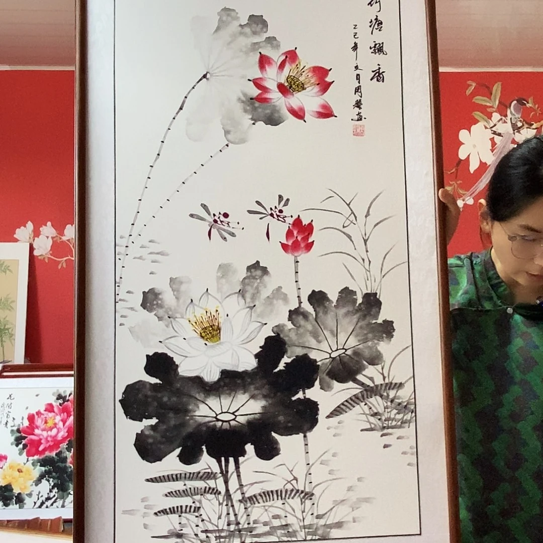 国画手写手绘带框包邮62✖️122国画作品
