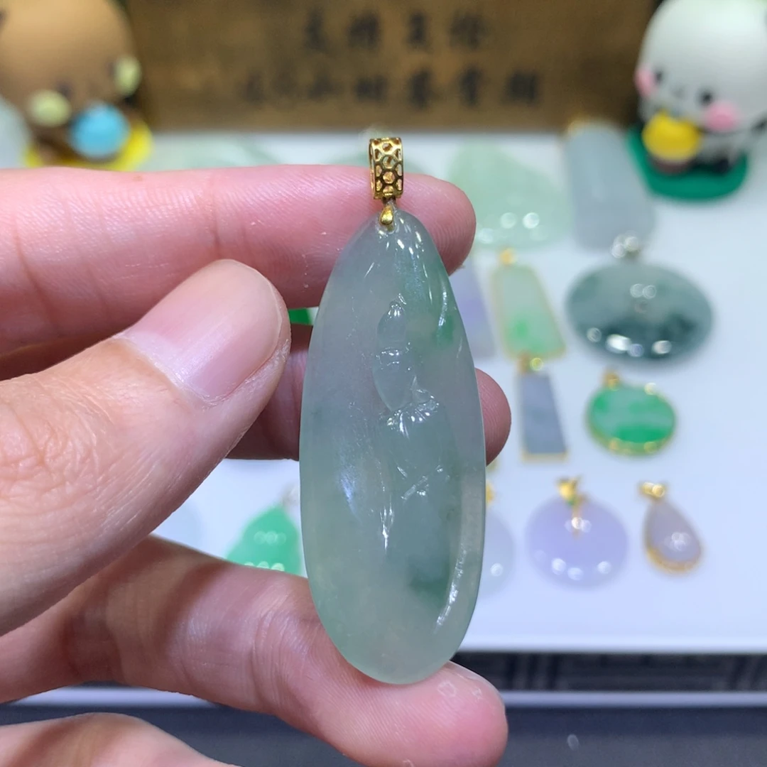 翡翠18K金镶嵌吊坠(不含链)